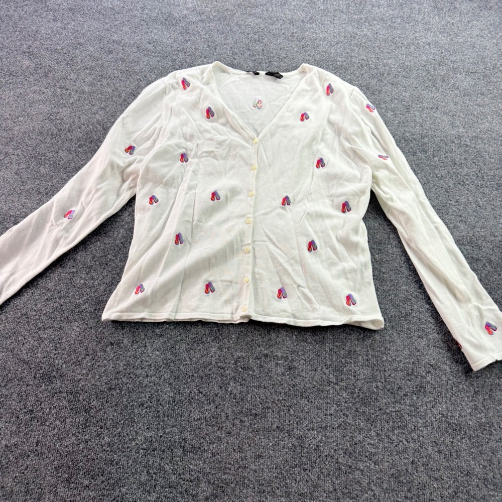 Etoile Cardigan Sweater Flip Flop Embroidered White V-Neck Knit XL Womens XL